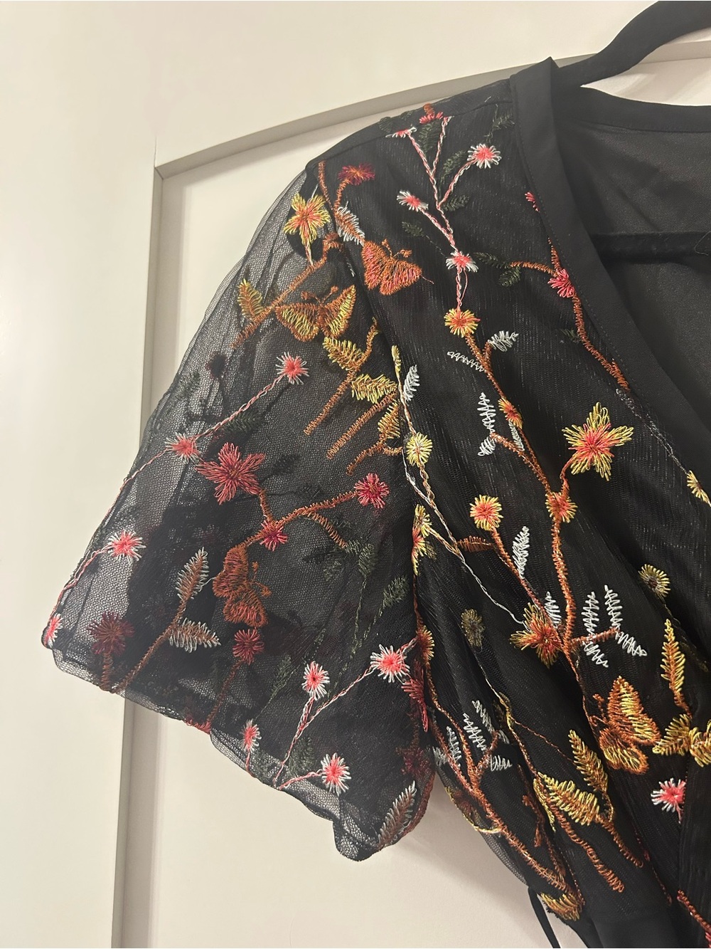 Black Embroidered Floral and Butterfly Dress - Picture 3 of 5